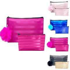 2Pcs Stripes Pattern Makeup Pouch & Waterproof Cosmetic Bags