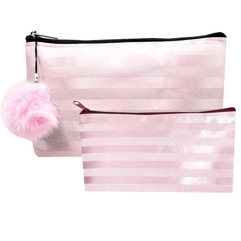2Pcs Stripes Pattern Makeup Pouch & Waterproof Cosmetic Bags