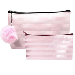 2Pcs Stripes Pattern Makeup Pouch & Waterproof Cosmetic Bags