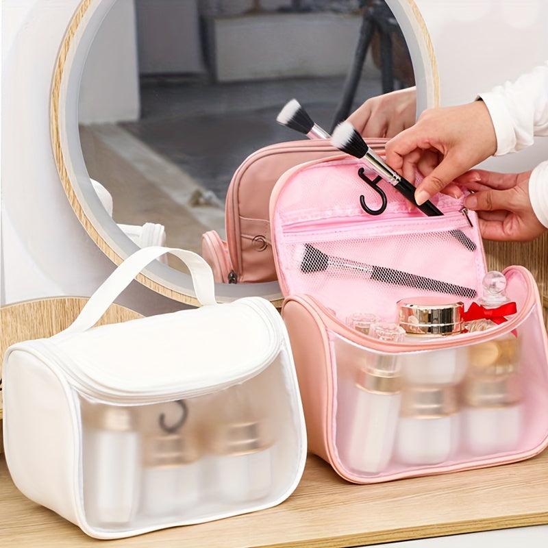 Translucent Makeup Bag With Hanging Hook Large PU Make Up Bag
