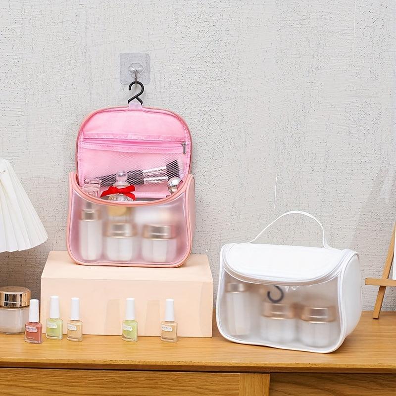 Translucent Makeup Bag With Hanging Hook Large PU Make Up Bag