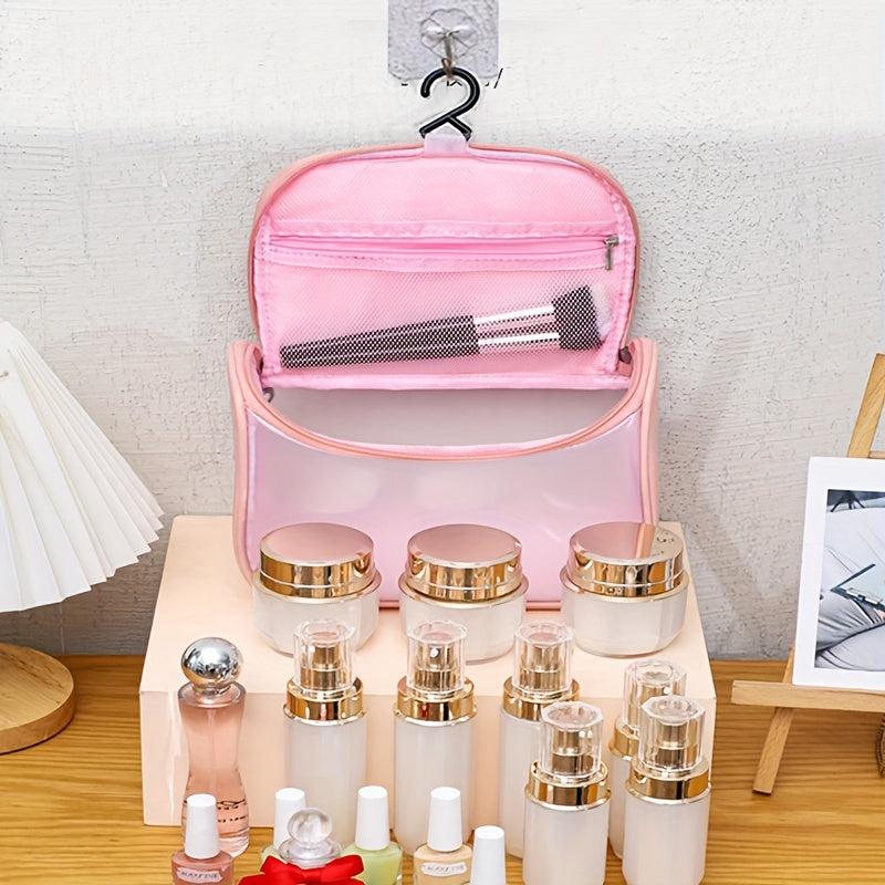 Translucent Makeup Bag With Hanging Hook Large PU Make Up Bag