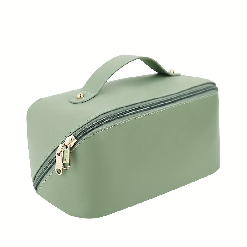 Large Capacity Travel Cosmetic Bag Open Flat Waterproof PU Leather Makeup Bag
