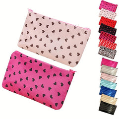 2pcs Zipper Makeup Pouch Heart Stripe Leopard Pattern Cosmetic Pouch
