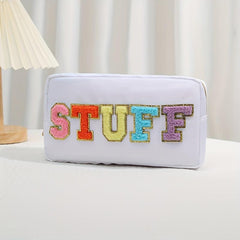 Preppy Makeup Pouch Chenille Letter Patch Zipper Makeup Bags Nylon Toiletry Bag