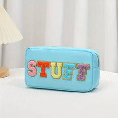Preppy Makeup Pouch Chenille Letter Patch Zipper Makeup Bags Nylon Toiletry Bag
