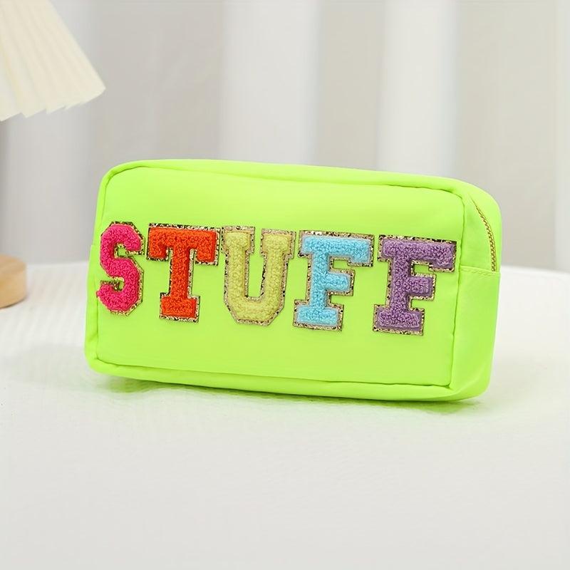 Preppy Makeup Pouch Chenille Letter Patch Zipper Makeup Bags Nylon Toiletry Bag
