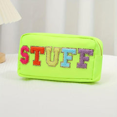 Preppy Makeup Pouch Chenille Letter Patch Zipper Makeup Bags Nylon Toiletry Bag