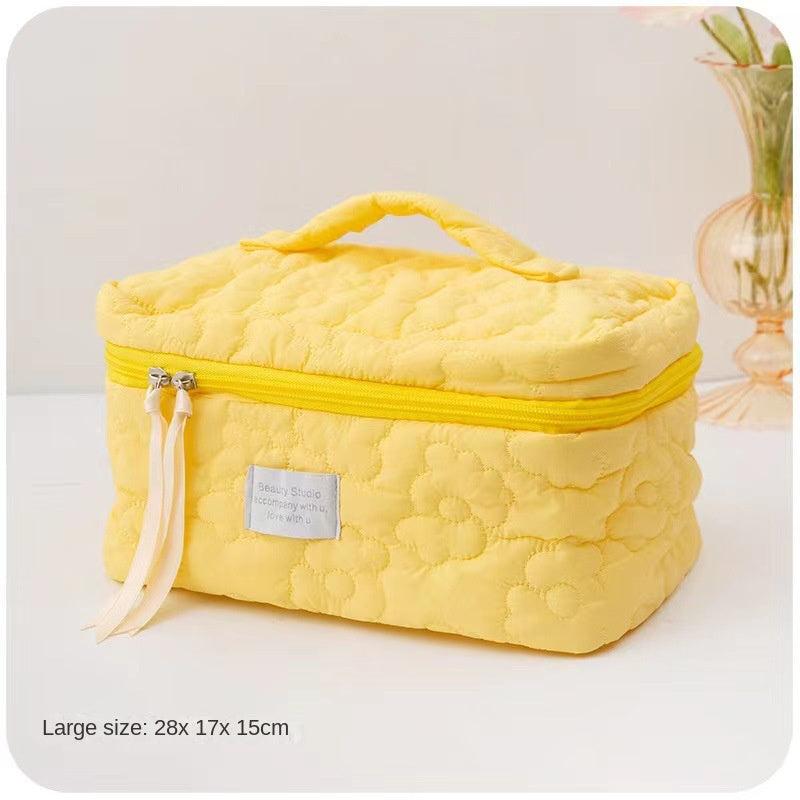 Quilted Cosmetic Bag with Floral Print - Travel Makeup Organizer