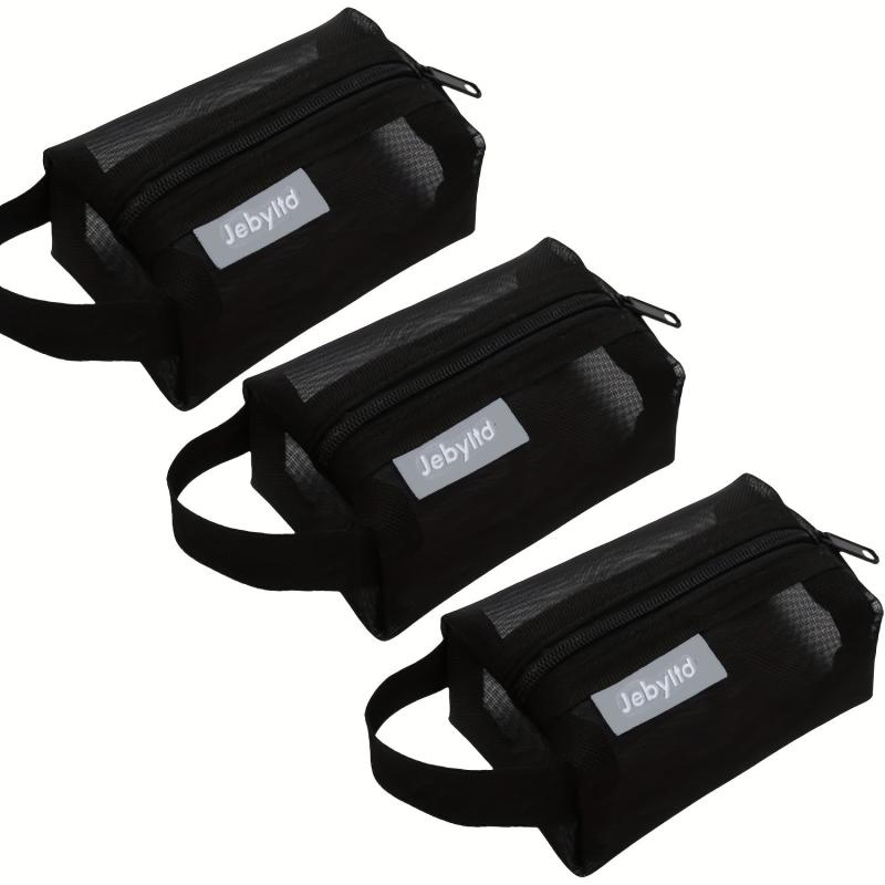 3pcs Mesh Storage Bag Cosmetic Bags Handle Makeup Pouch Toiletry Bag