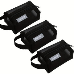 3pcs Mesh Storage Bag Cosmetic Bags Handle Makeup Pouch Toiletry Bag