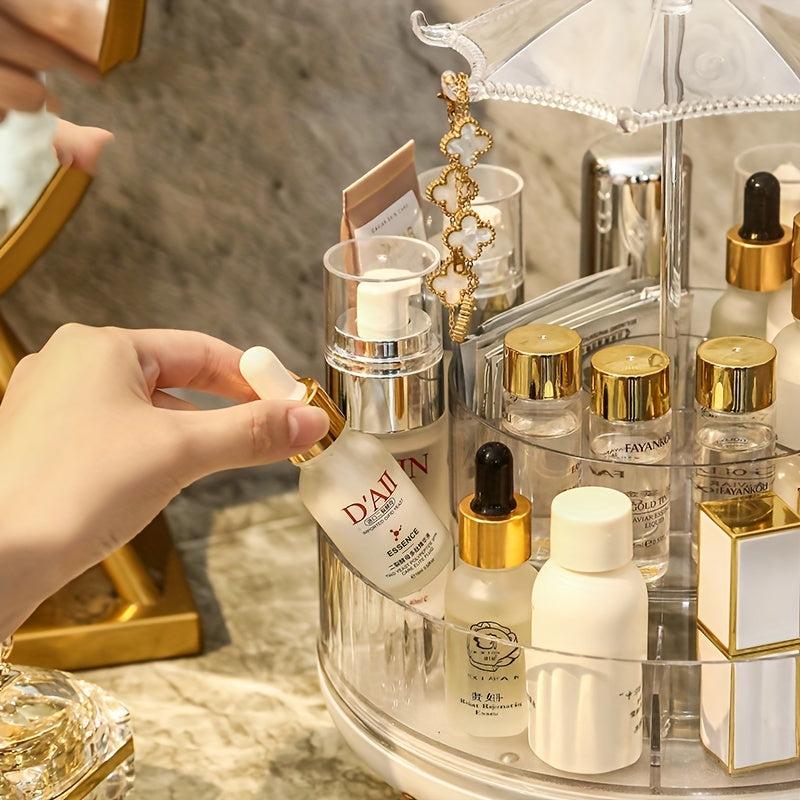 360 Degree Rotating Makeup Organizer Clear Rotatable Cosmetic Storage Box