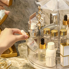 360 Degree Rotating Makeup Organizer Clear Rotatable Cosmetic Storage Box