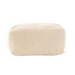 Beige Corduroy Makeup Bag Zipper Travel Brush Holder Organizer