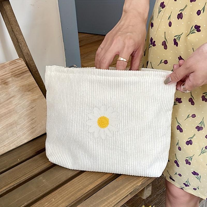 Large Capacity Daisy Corduroy Cosmetic Bag Portable Makeup Storage Bag for Women