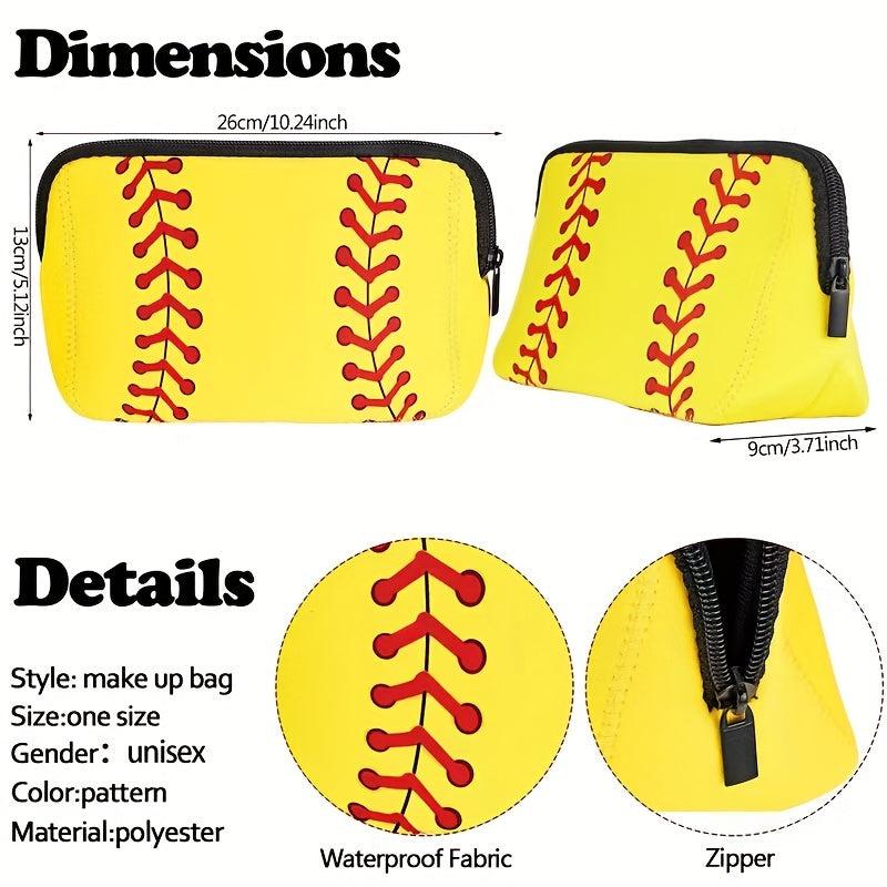 Softball Pattern Zipper Pouch Toiletry Organizer Bag