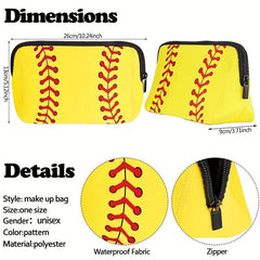Softball Pattern Zipper Pouch Toiletry Organizer Bag