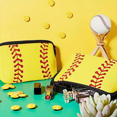 Softball Pattern Zipper Pouch Toiletry Organizer Bag