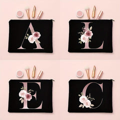 Floral Letter Print Makeup Bag Bridesmaid Organizer Bridal Cosmetic Pouch