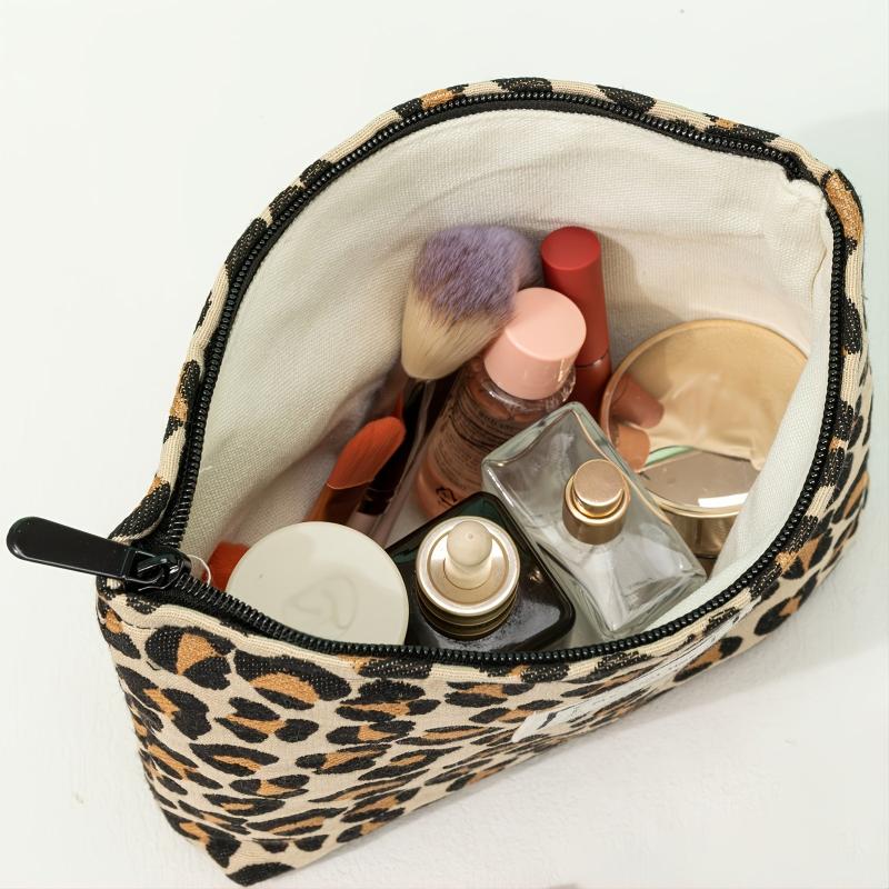 Leopard Print Cosmetic Bag Large Capacity Makeup Travel Pouch Yellow