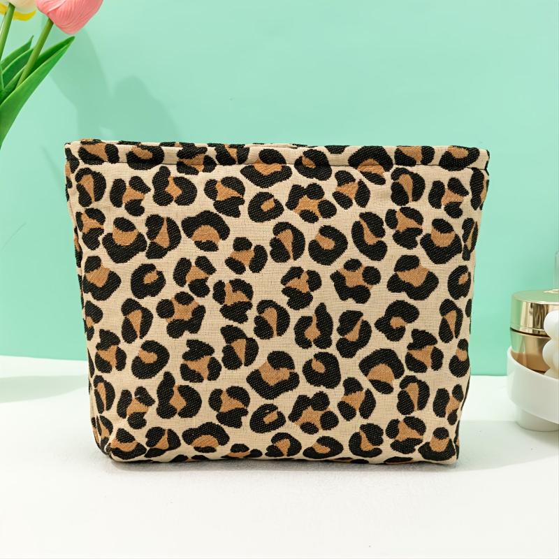 Leopard Print Cosmetic Bag Large Capacity Makeup Travel Pouch Yellow