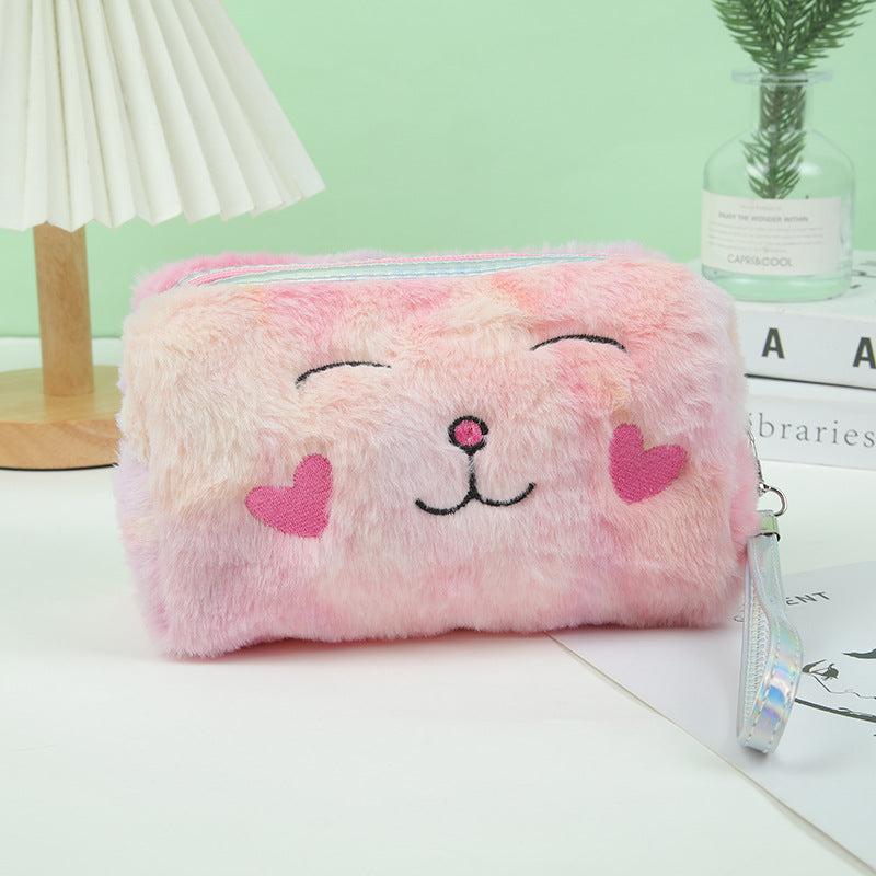 Plush Makeup Bag Soft Zipper Pouch With Wrist Strap