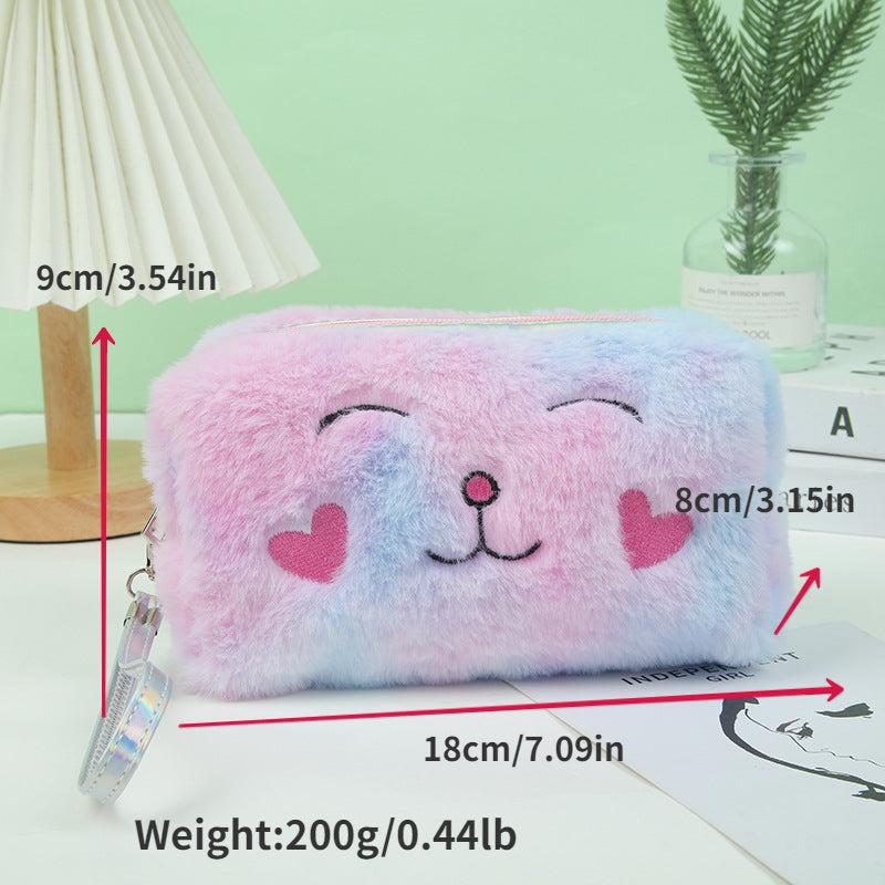Plush Makeup Bag Soft Zipper Pouch With Wrist Strap