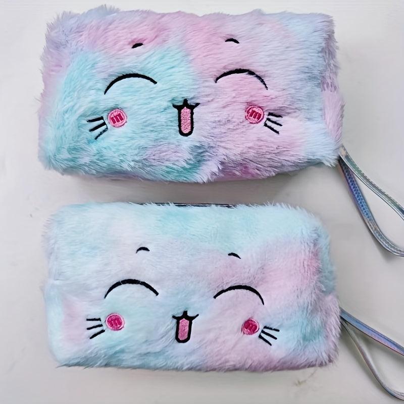 Plush Makeup Bag Soft Zipper Pouch With Wrist Strap