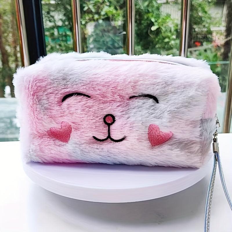 Plush Makeup Bag Soft Zipper Pouch With Wrist Strap