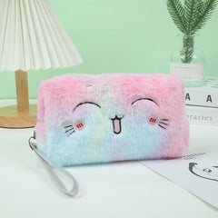 Plush Makeup Bag Soft Zipper Pouch With Wrist Strap