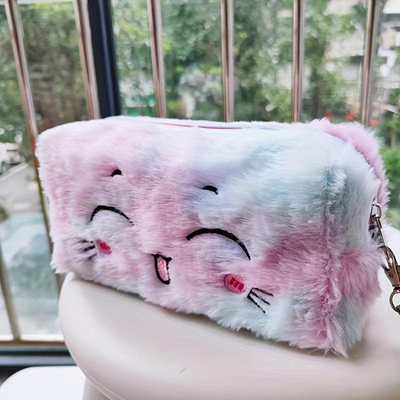 Plush Makeup Bag Soft Zipper Pouch With Wrist Strap