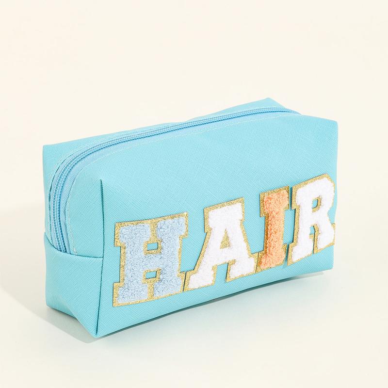 Waterproof Cosmetic Bag w/ Embroidered Letter Stickers - Stylish Storage