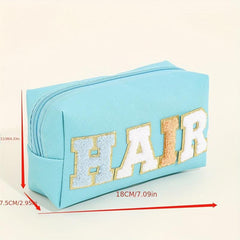 Waterproof Cosmetic Bag w/ Embroidered Letter Stickers - Stylish Storage