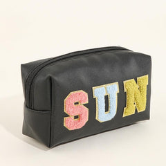 Waterproof Cosmetic Bag w/ Embroidered Letter Stickers - Stylish Storage