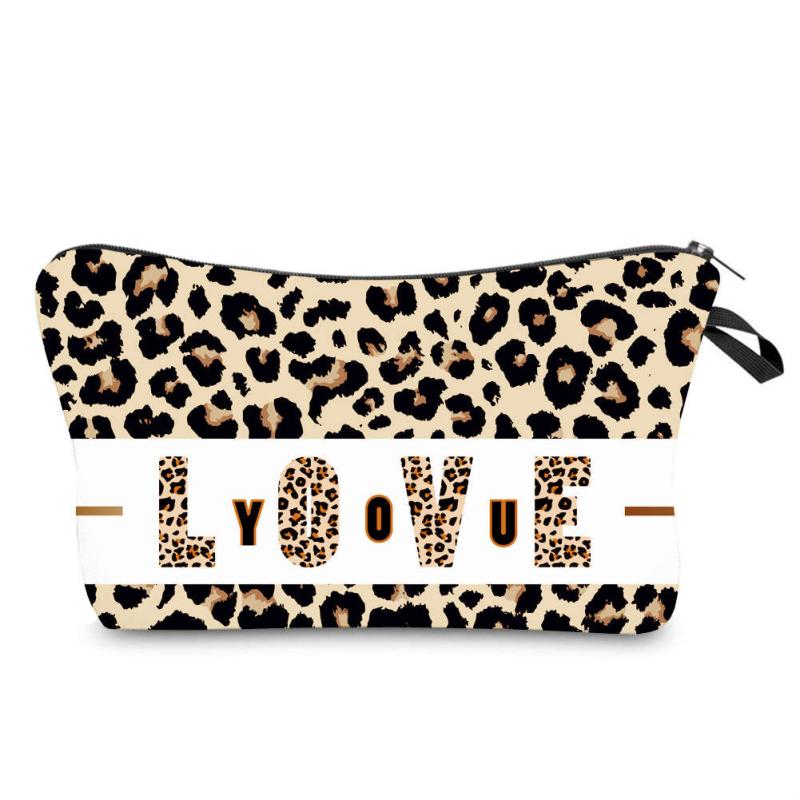Roomy Leopard LOVE Makeup Bag for Travel and Storage