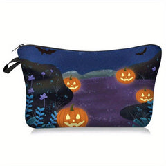 Halloween Makeup Bag Pumpkin Castle Print Cosmetic Case Zipper Toiletry Pouch