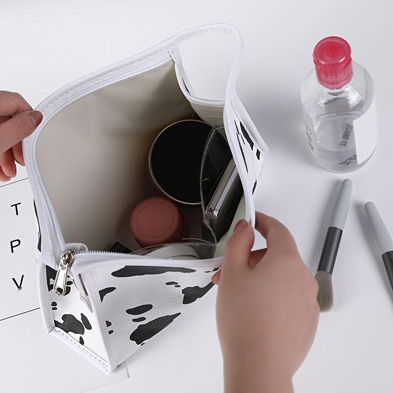 Cow Print Makeup Bag with Zipper Closure