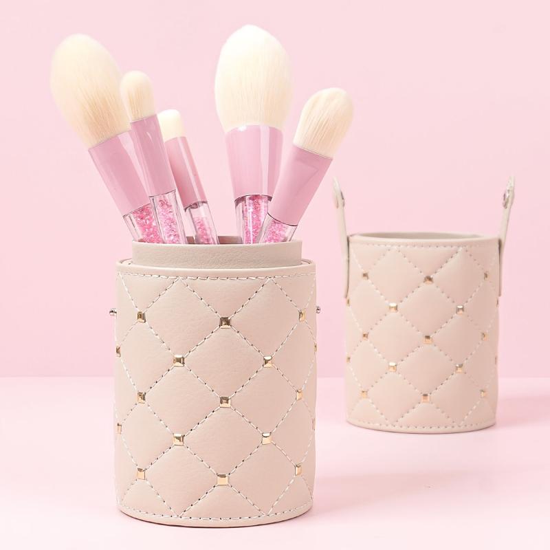 Rivets Studded Cosmetic Brush Travel Case Portable Makeup Brush Holder Cup