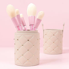 Rivets Studded Cosmetic Brush Travel Case Portable Makeup Brush Holder Cup