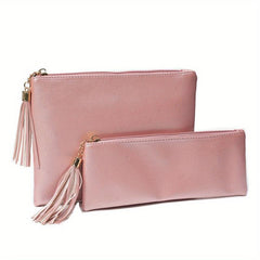 Large Leather Makeup Bag Zipper Pouch for Women Travel