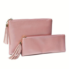 Large Leather Makeup Bag Zipper Pouch for Women Travel