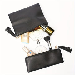 Large Leather Makeup Bag Zipper Pouch for Women Travel
