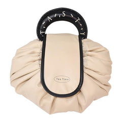 Large Capacity PU Cosmetic Bag with Drawstring Closure and Portable Handle