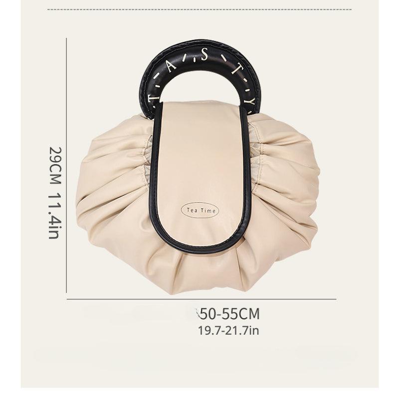 Large Capacity PU Cosmetic Bag with Drawstring Closure and Portable Handle