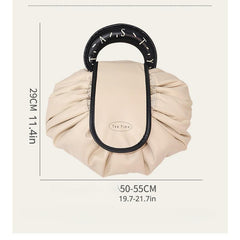 Large Capacity PU Cosmetic Bag with Drawstring Closure and Portable Handle