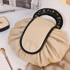 Large Capacity PU Cosmetic Bag with Drawstring Closure and Portable Handle