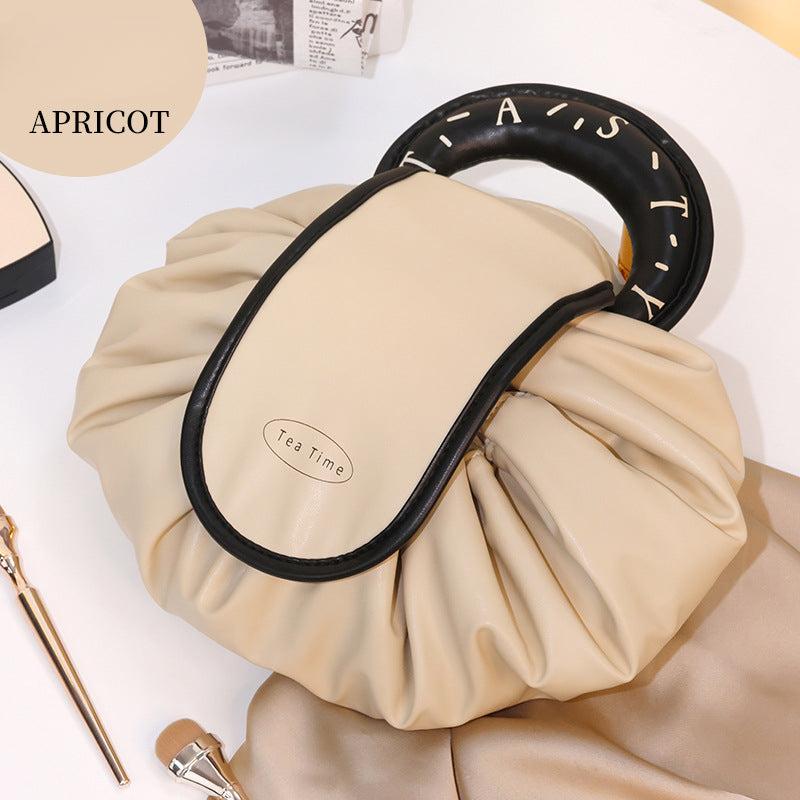 Large Capacity PU Cosmetic Bag with Drawstring Closure and Portable Handle