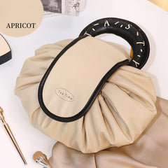 Large Capacity PU Cosmetic Bag with Drawstring Closure and Portable Handle