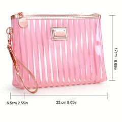 Waterproof PVC Striped Cosmetic Bag Travel Toiletry Pouch