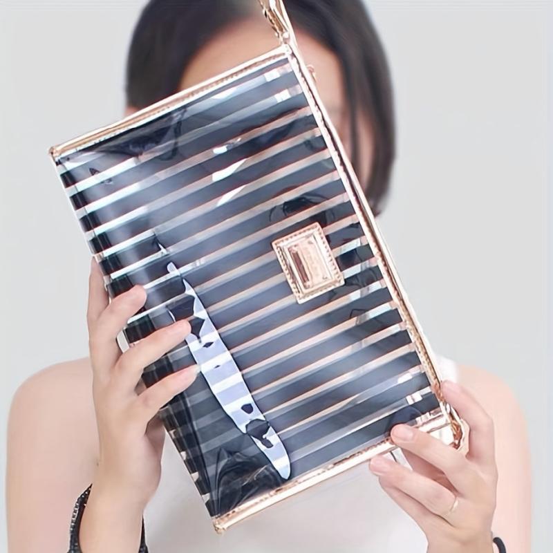 Waterproof PVC Striped Cosmetic Bag Travel Toiletry Pouch